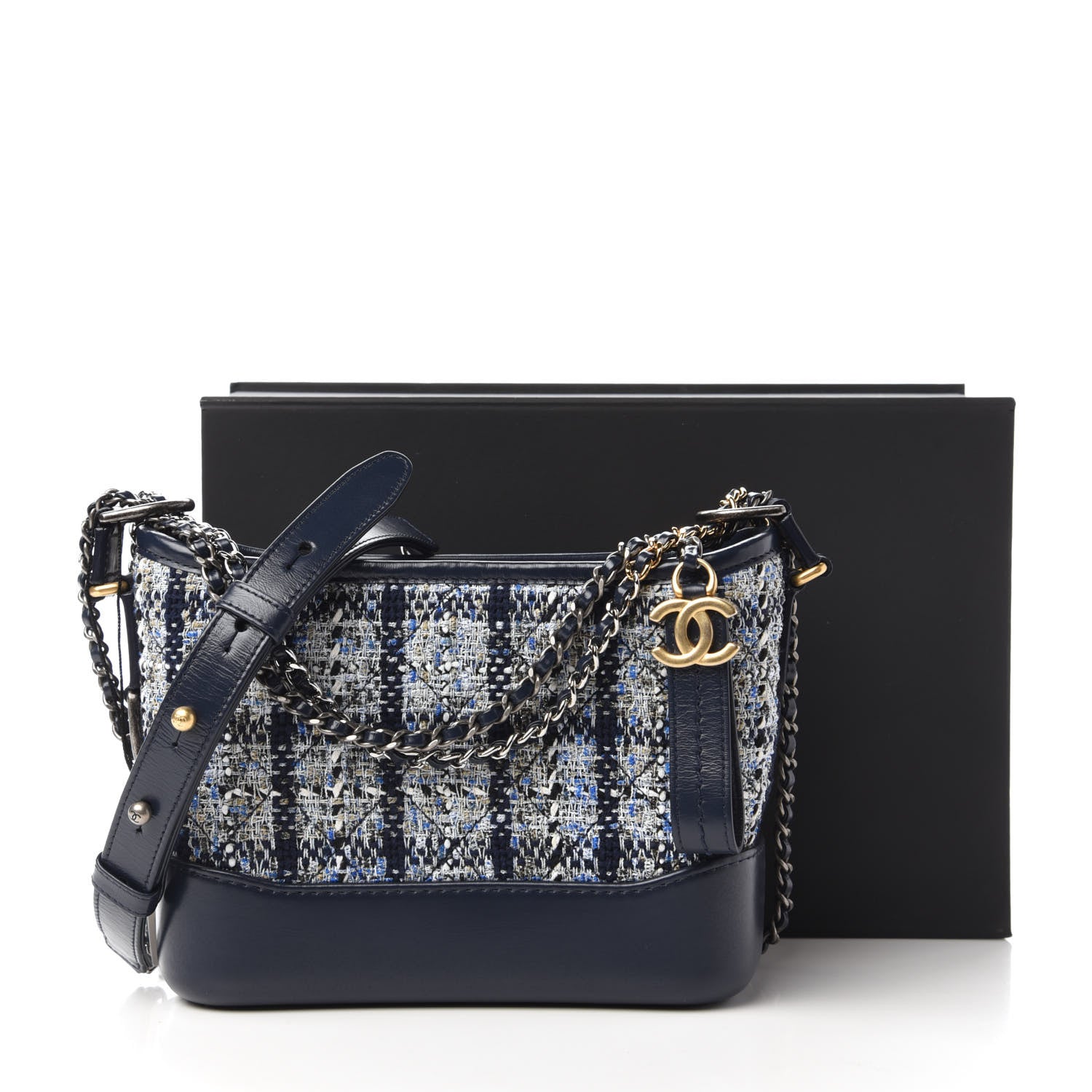 Chanel Tweed Calfskin Small Gabrielle Hobo Blue 12 of 12