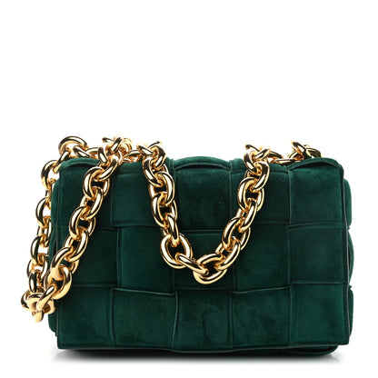 Bottega Veneta Suede Maxi Intrecciato Padded Chain Cassette Crossbody Bag Emerald Green 1 of 10