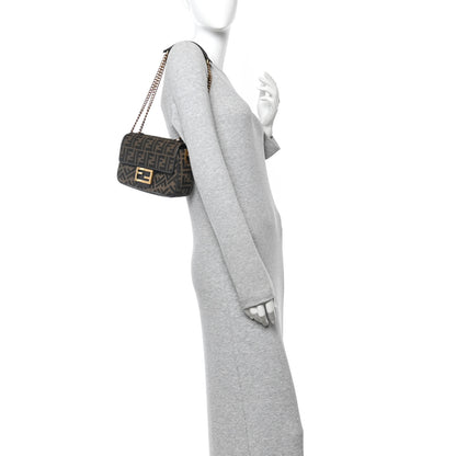 Fendi Fabric Jacquard FF 1974 Midi Chain Baguette Tobacco Moro 2 of 9