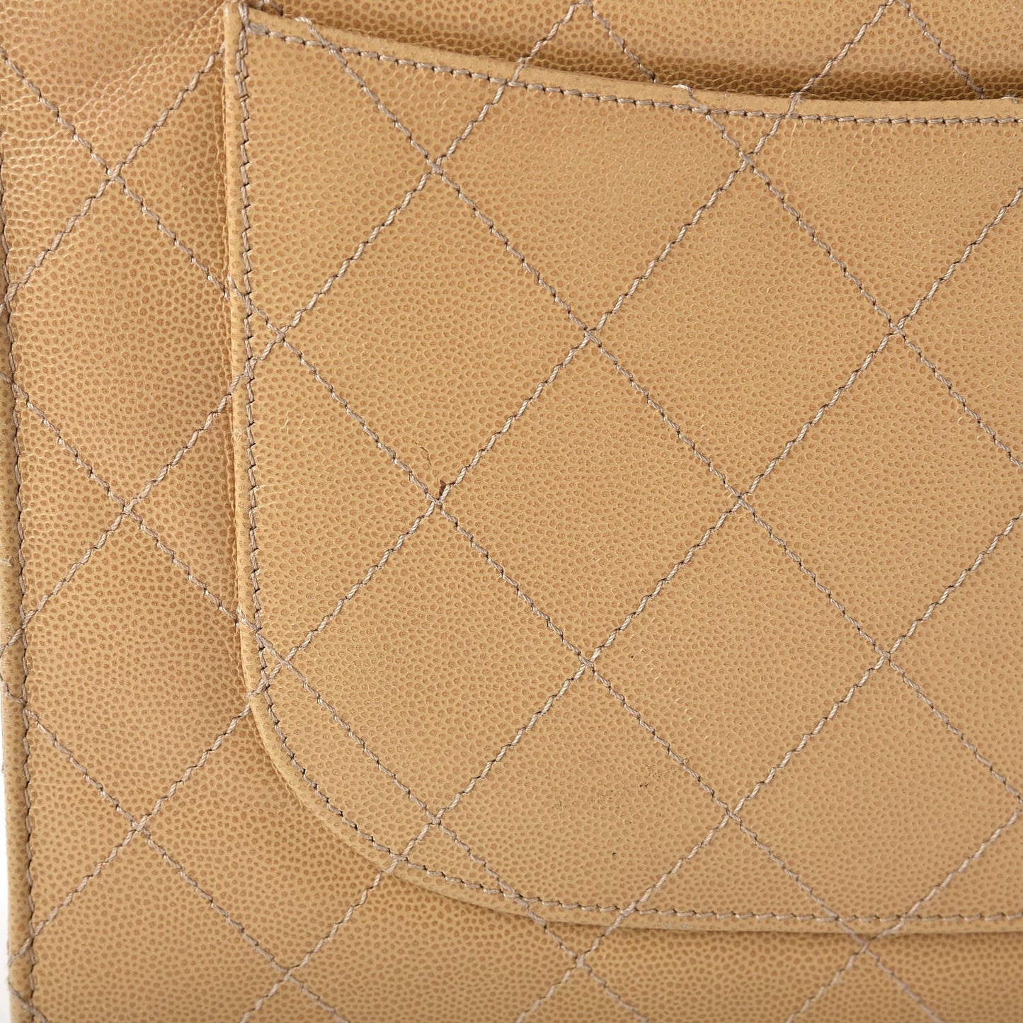 Caviar Stitched Jumbo Single Flap Beige