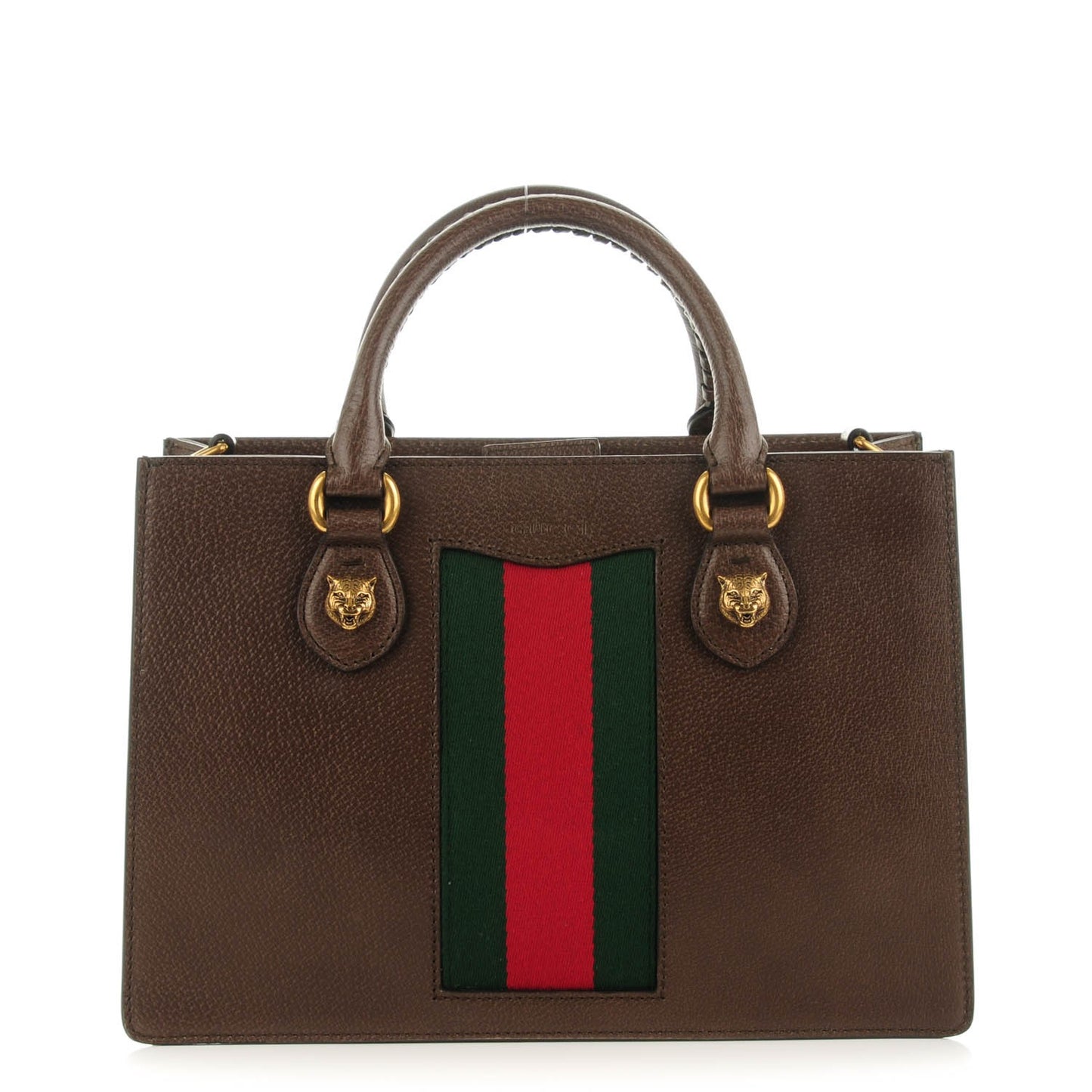 Grained Calfskin Web Large Animalier Top Handle Tote Brown