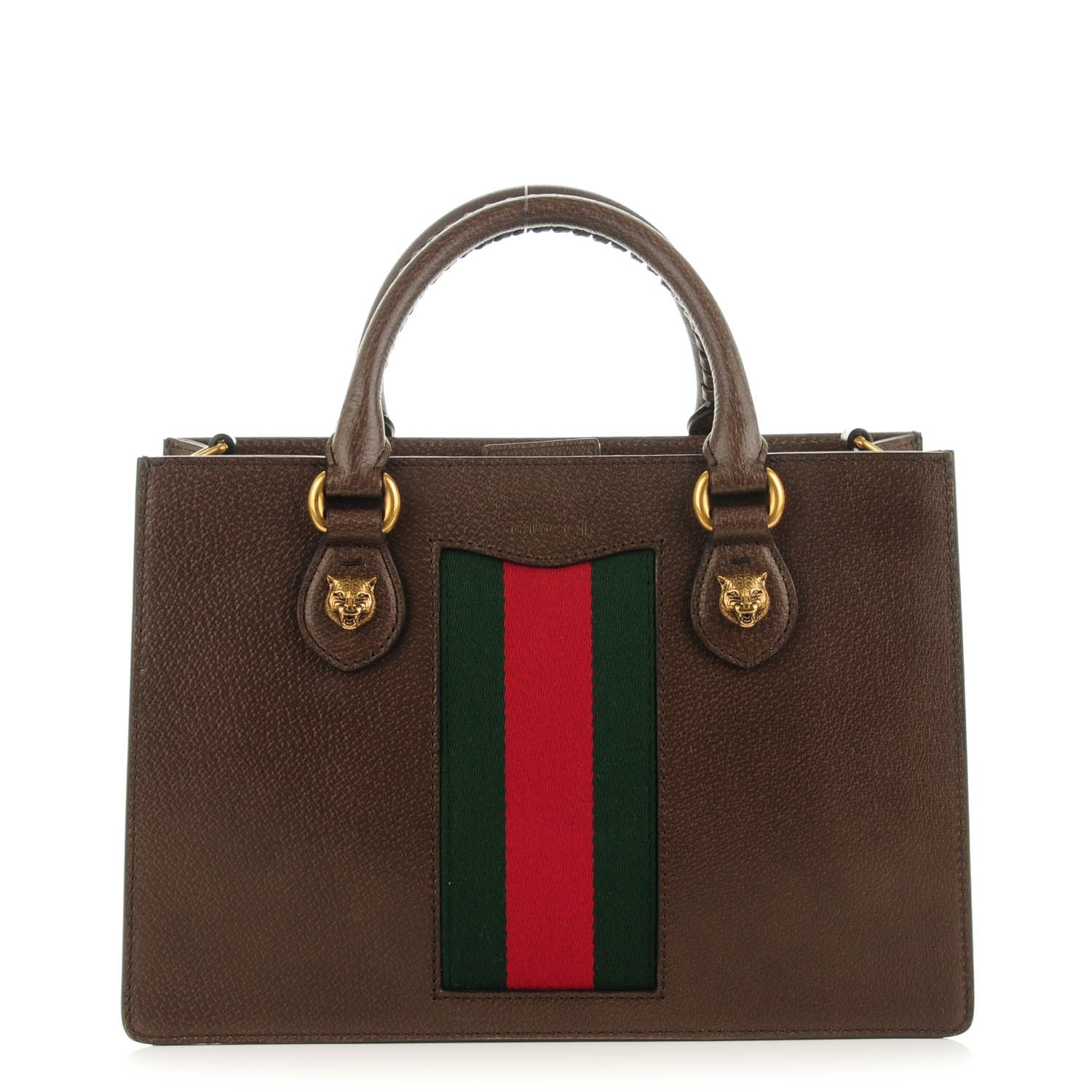 Gucci Grained Calfskin Web Large Animalier Top Handle Tote Brown 1 of 8