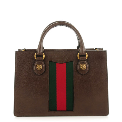 Gucci Grained Calfskin Web Large Animalier Top Handle Tote Brown 1 of 8