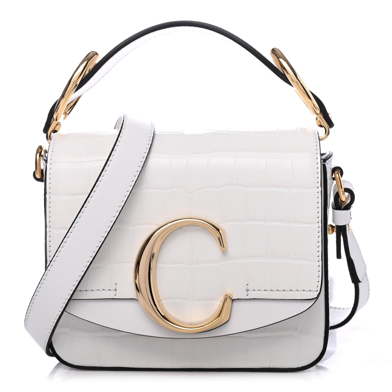 Chloe Calfskin Crocodile Embossed Mini C Double Carry Brilliant White 1 of 4