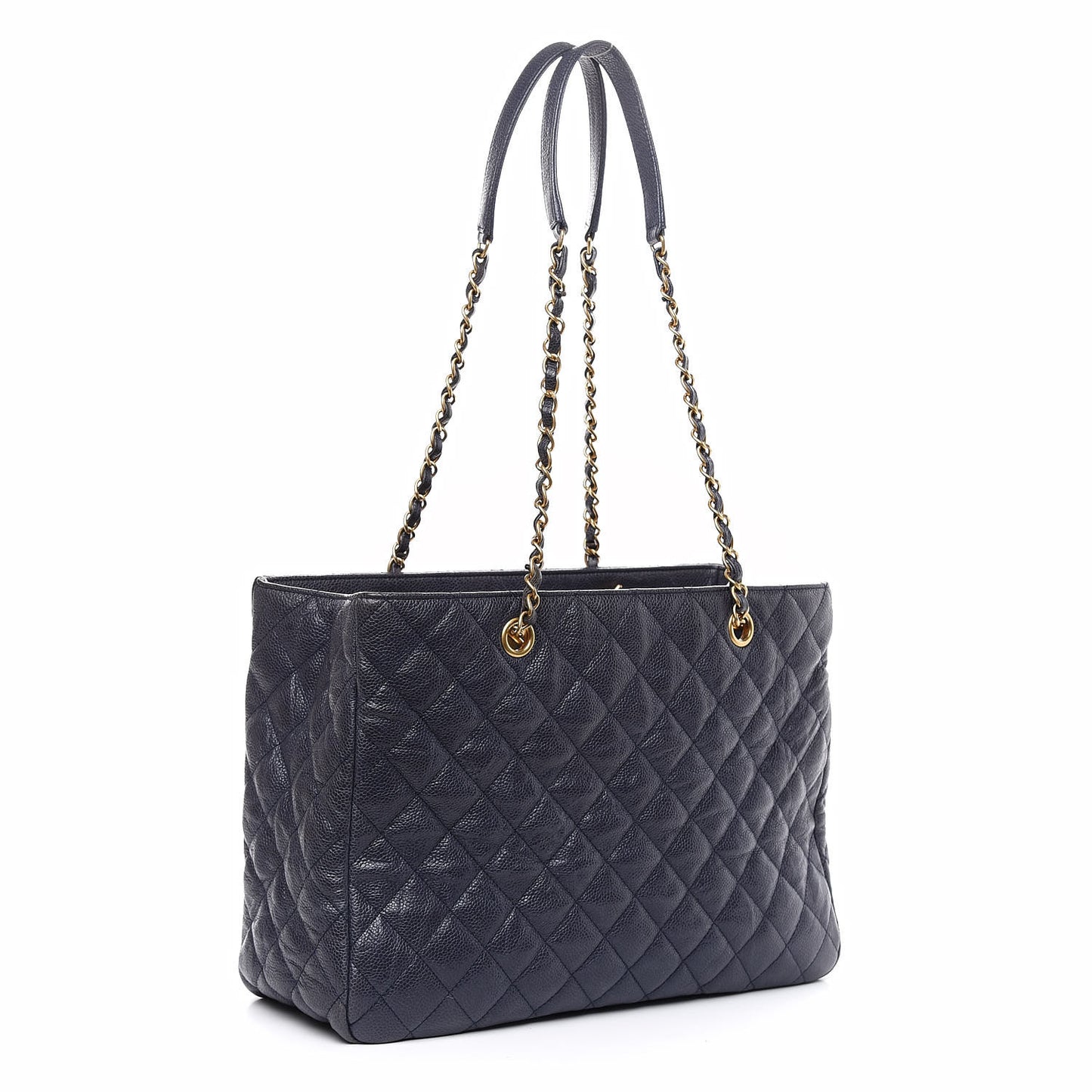 Crumpled Grained Calfskin Quilted Tote Blue
