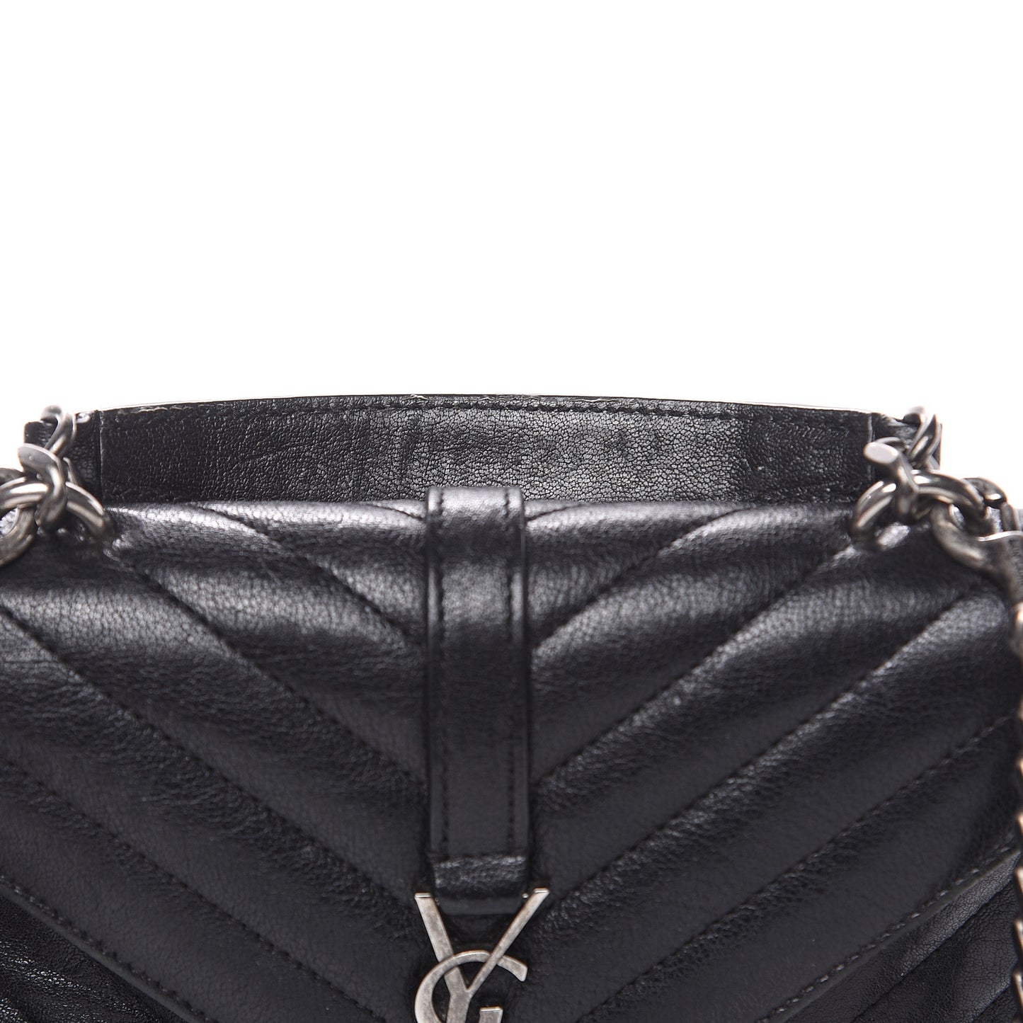 Sheepskin Matelasse Chevron Monogram College Chain Wallet Black