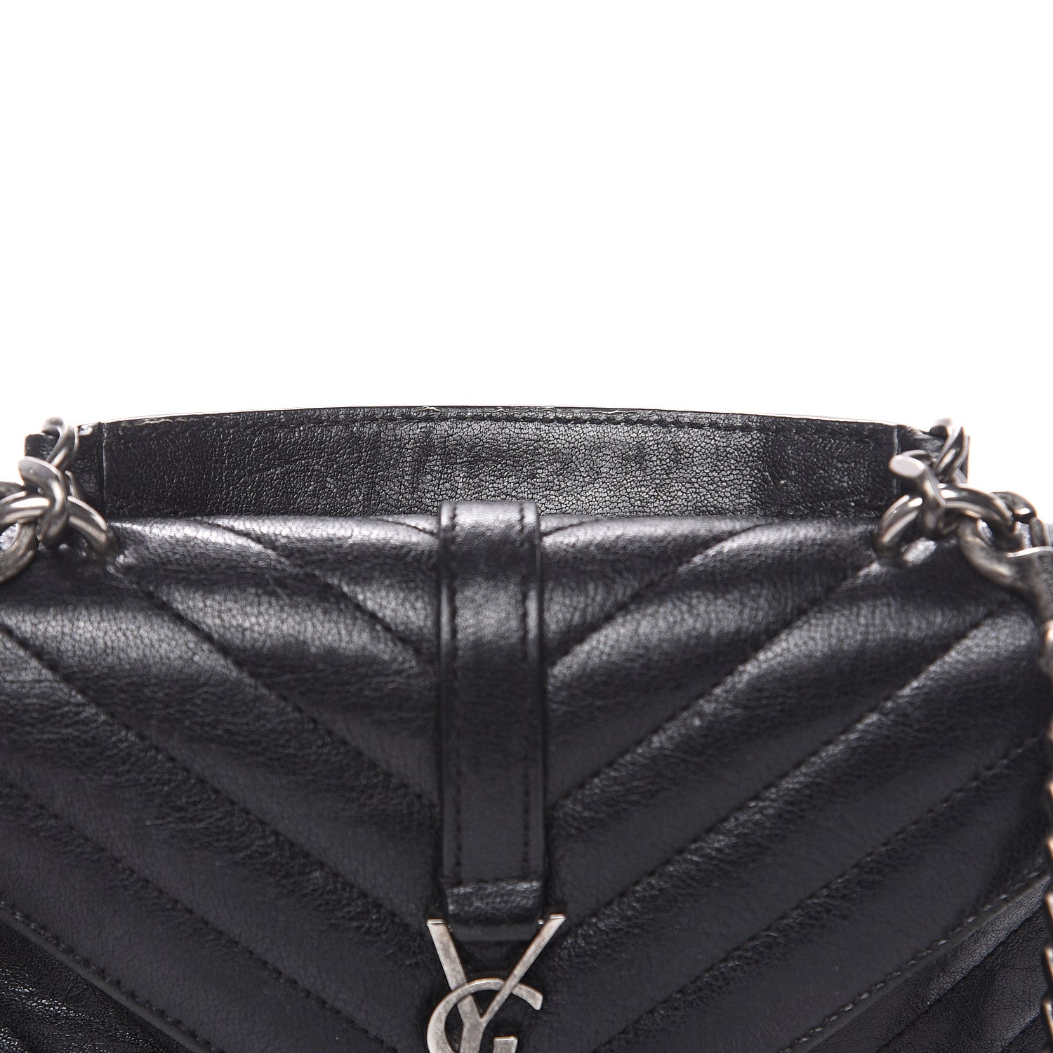 Saint Laurent Sheepskin Matelasse Chevron Monogram College Chain Wallet Black 17 of 18