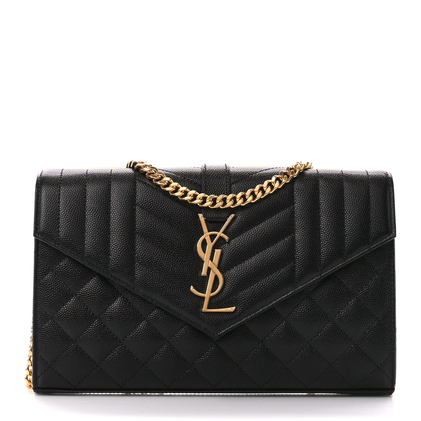 SAINT LAURENT Grain De Poudre Mixed Matelasse Triquilt Monogram Chain Wallet Black