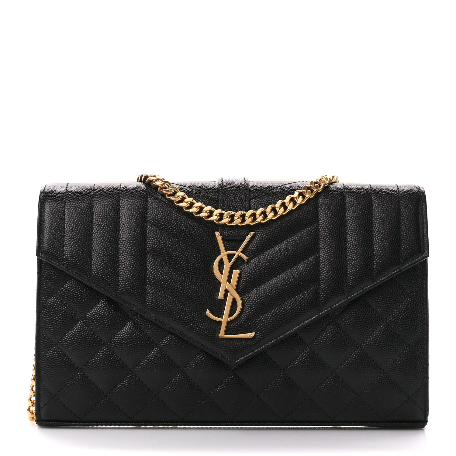 Saint Laurent SAINT LAURENT Grain De Poudre Mixed Matelasse Triquilt Monogram Chain Wallet Black 1 of 10
