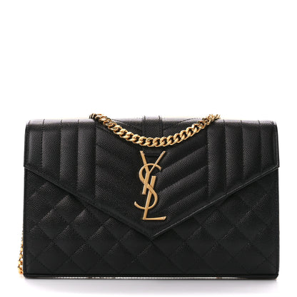 Saint Laurent SAINT LAURENT Grain De Poudre Mixed Matelasse Triquilt Monogram Chain Wallet Black 1 of 10