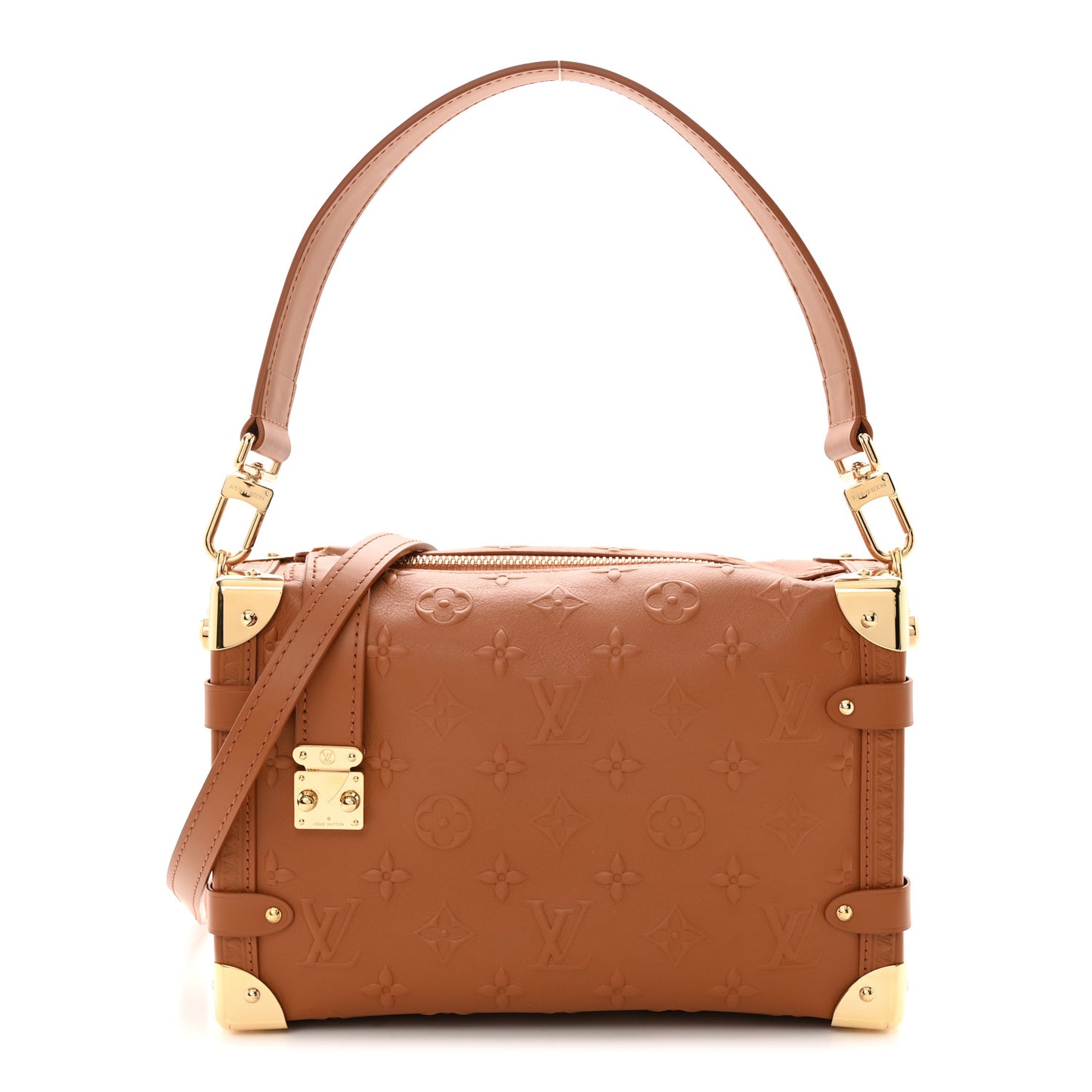 Calfskin Debossed Monogram Side Trunk Tan