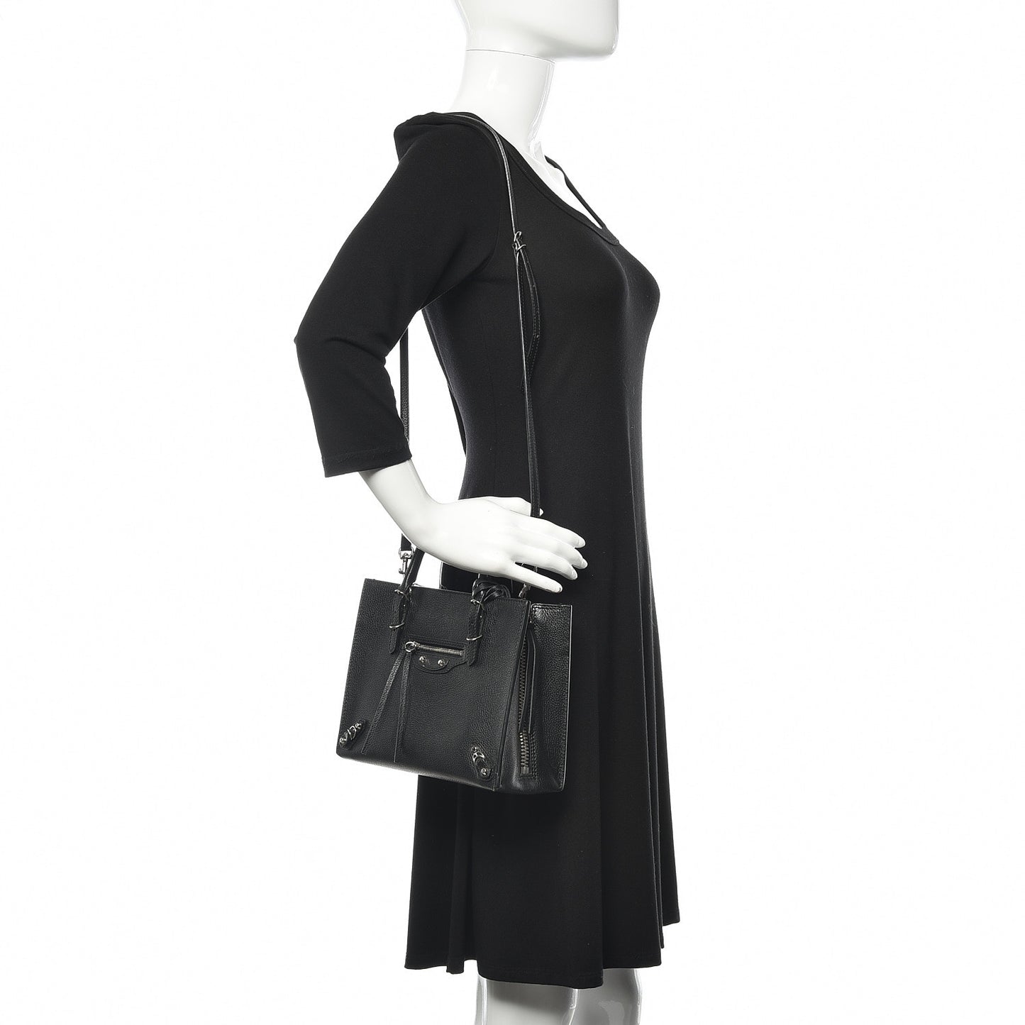 Grained Calfskin Papier Mini A4 Zip Around Tote Black