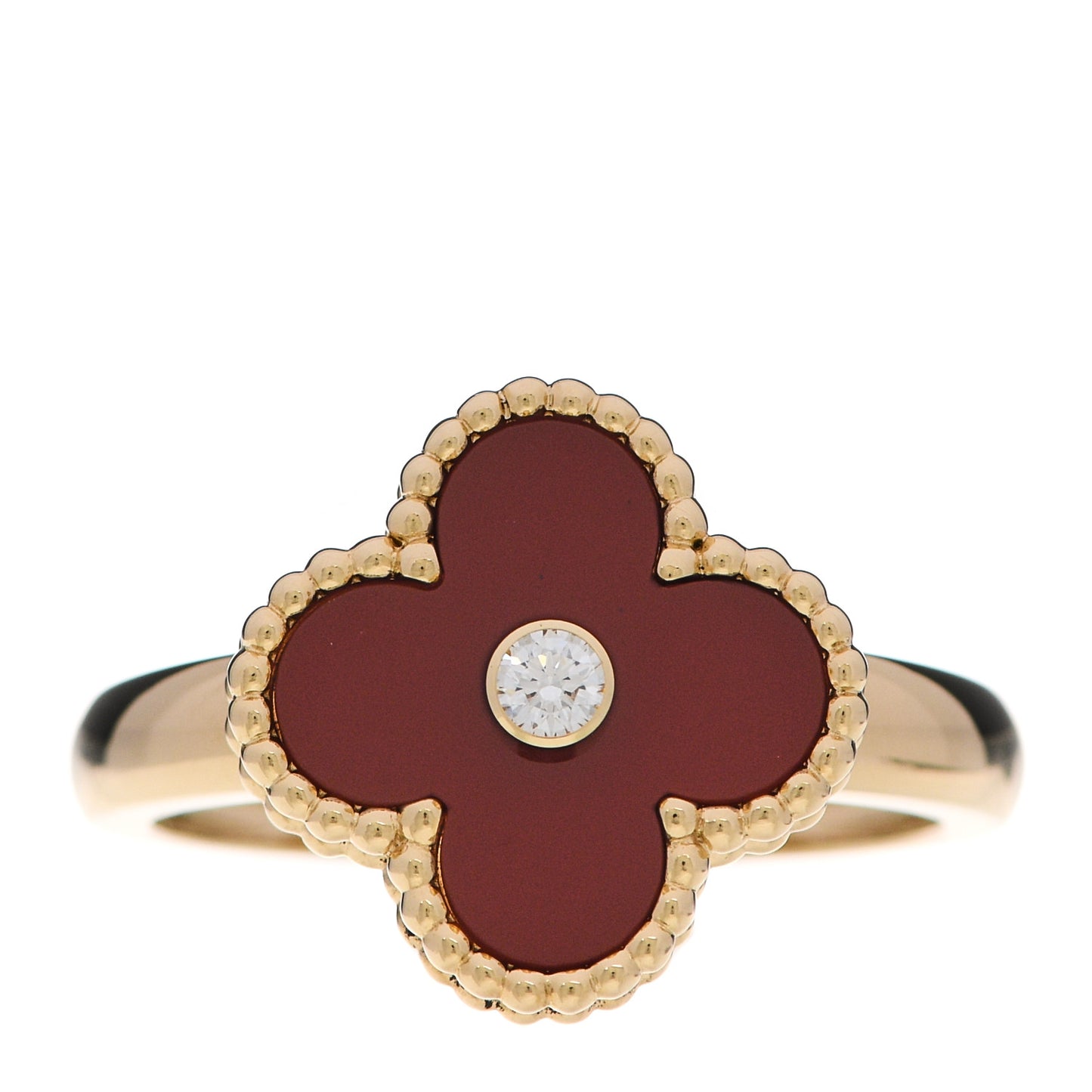 18K Yellow Gold Diamond Carnelian Vintage Alhambra Ring 59 8.75