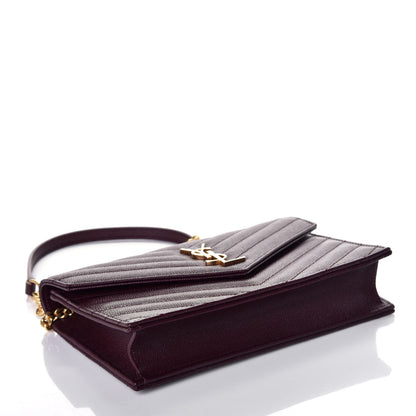 Saint Laurent Grain De Poudre Matelasse Chevron Monogram Envelope Chain Wallet Rouge Legion 4 of 9