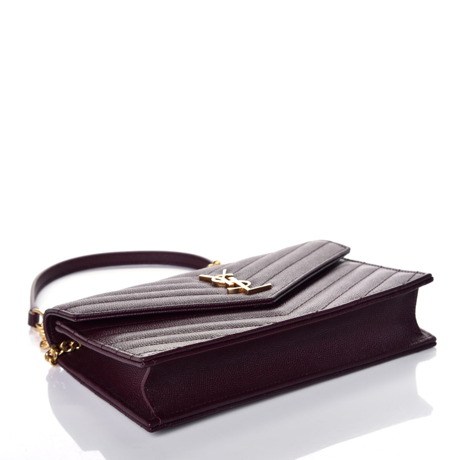 Saint Laurent Grain De Poudre Matelasse Chevron Monogram Envelope Chain Wallet Rouge Legion 4 of 9