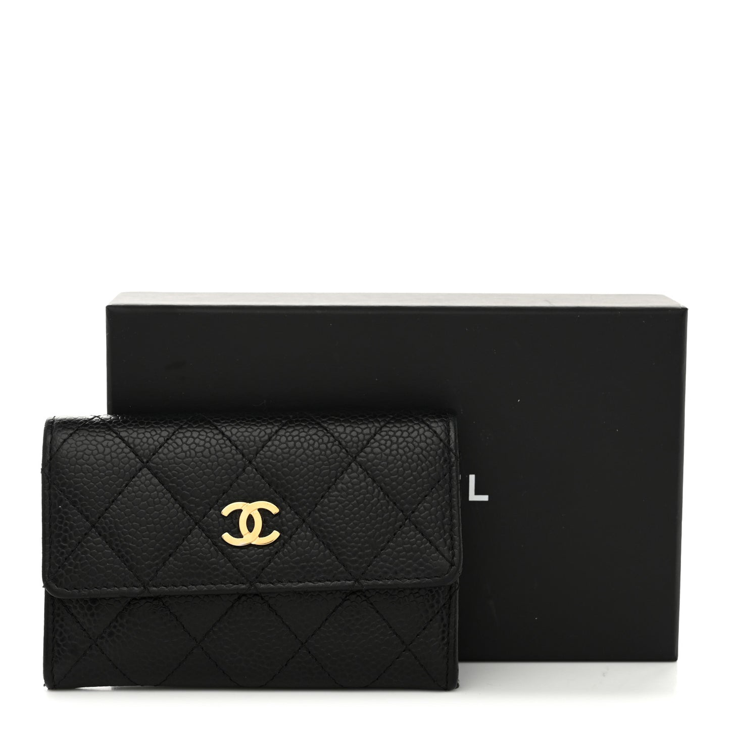 Caviar Quilted Flap Card Holder Black