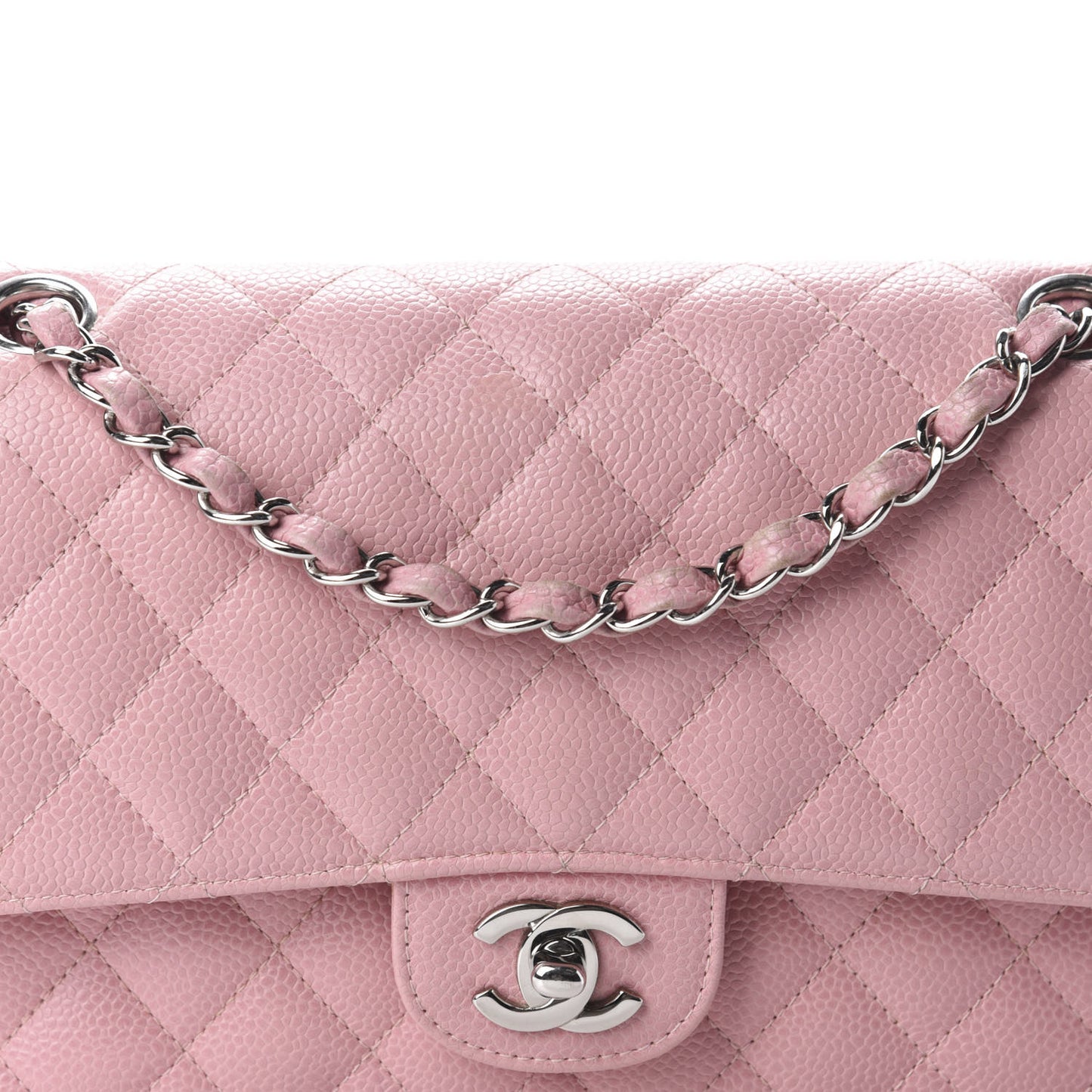 Caviar Quilted Medium Double Flap Pink
