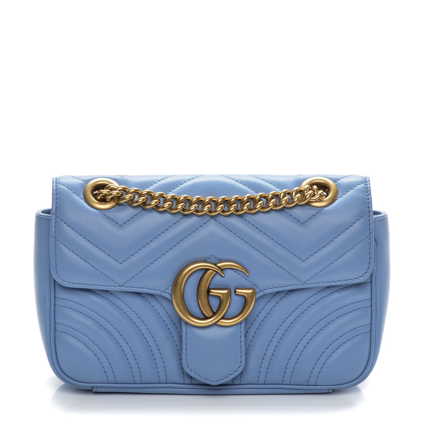 Calfskin Matelasse Mini GG Marmont Shoulder Bag Clear Sky Blue