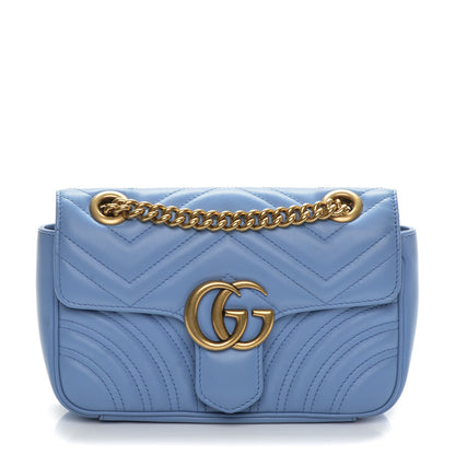 Gucci Calfskin Matelasse Mini GG Marmont Shoulder Bag Clear Sky Blue 1 of 9