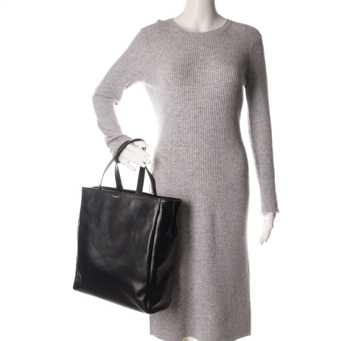 Calfskin Suede North South Reversible Shopping Tote Black Amarena