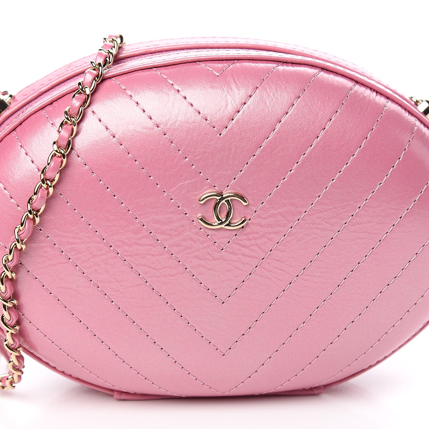 Calfskin Chevron Stitched Evening Bag Pink