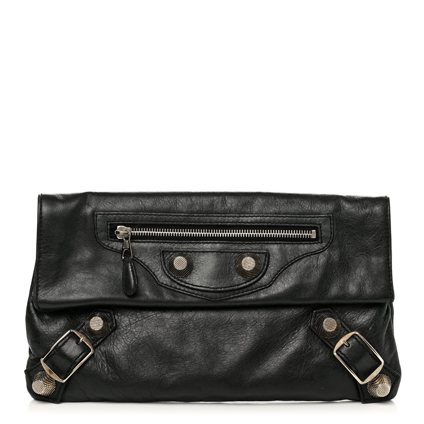 Agneau Giant 21 Silver Hardware Envelope Clutch Black