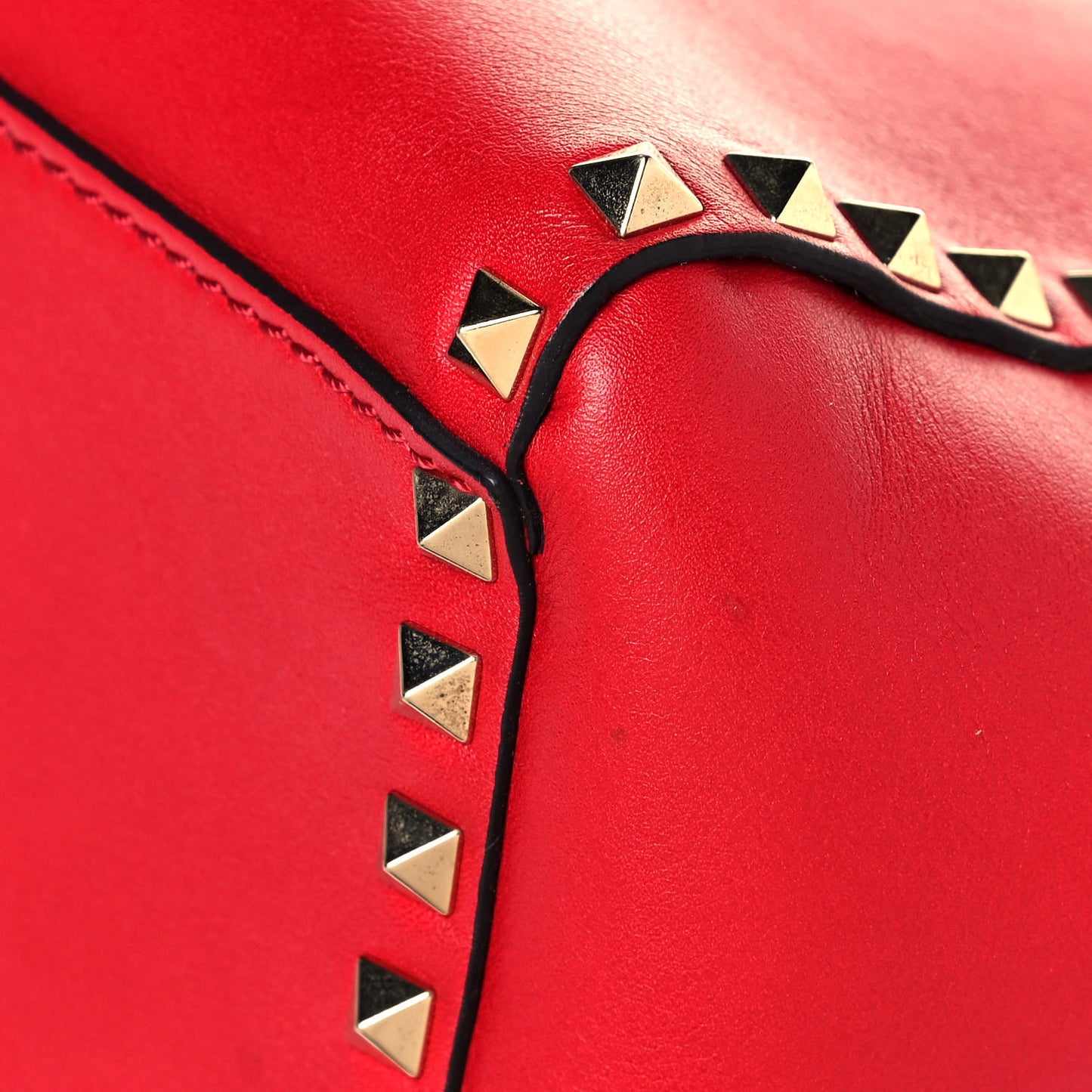Vitello Rockstud Double Handle Tote Red