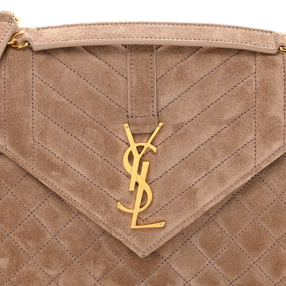 Saint Laurent Suede Mixed Matelasse Triquilt Medium Monogram Envelope Satchel Rosy Sand 5 of 9