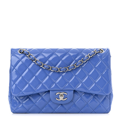 Chanel Patent Quilted Jumbo Double Flap Blue 1 of 11
