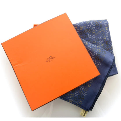 Hermes Cotton Maillons Dechaines Scarf 90 Bleu Hussard and Marine 5 of 5
