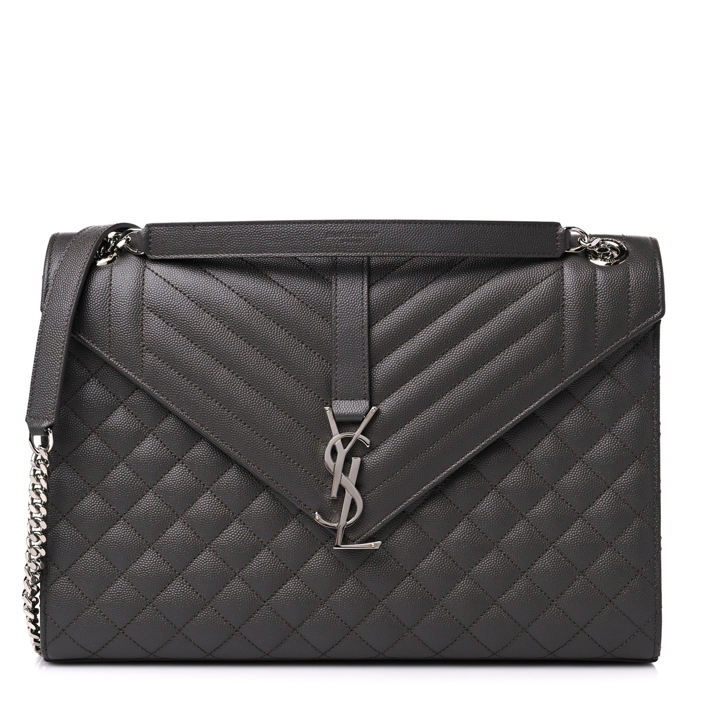 Grain De Poudre Textured Mixed Matelasse Large Triquilt Monogram Satchel Earth