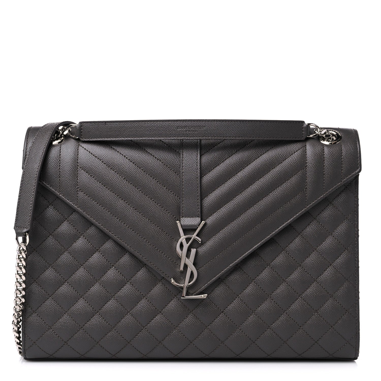 Saint Laurent Grain De Poudre Textured Mixed Matelasse Large Triquilt Monogram Satchel Earth 1 of 13