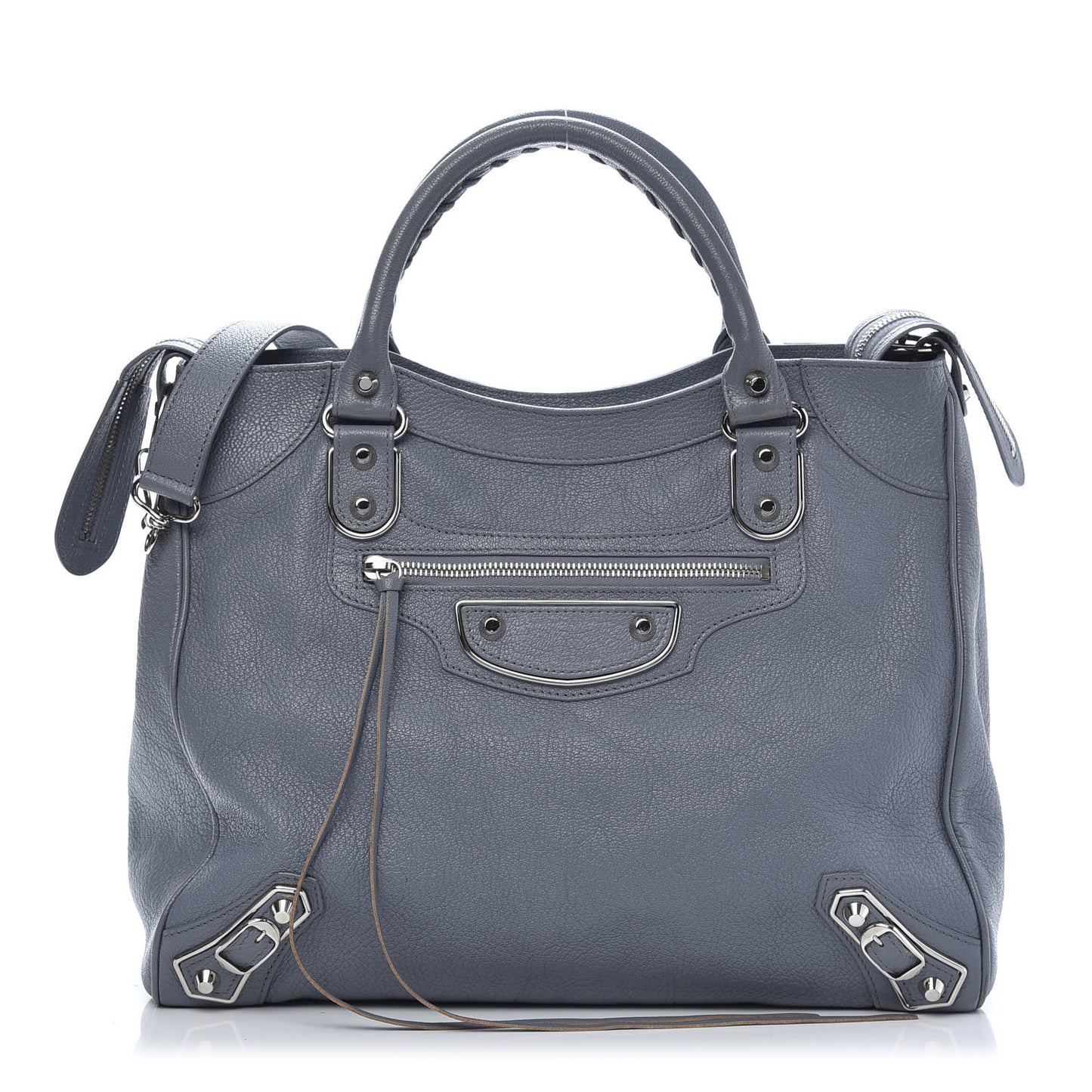 Chevre Silver Metallic Edge Hardware Velo Bleu Acier