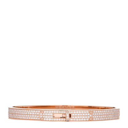 Hermes 18K Rose Gold Diamond PM Kelly Full Pave Bracelet XS 1 of 4