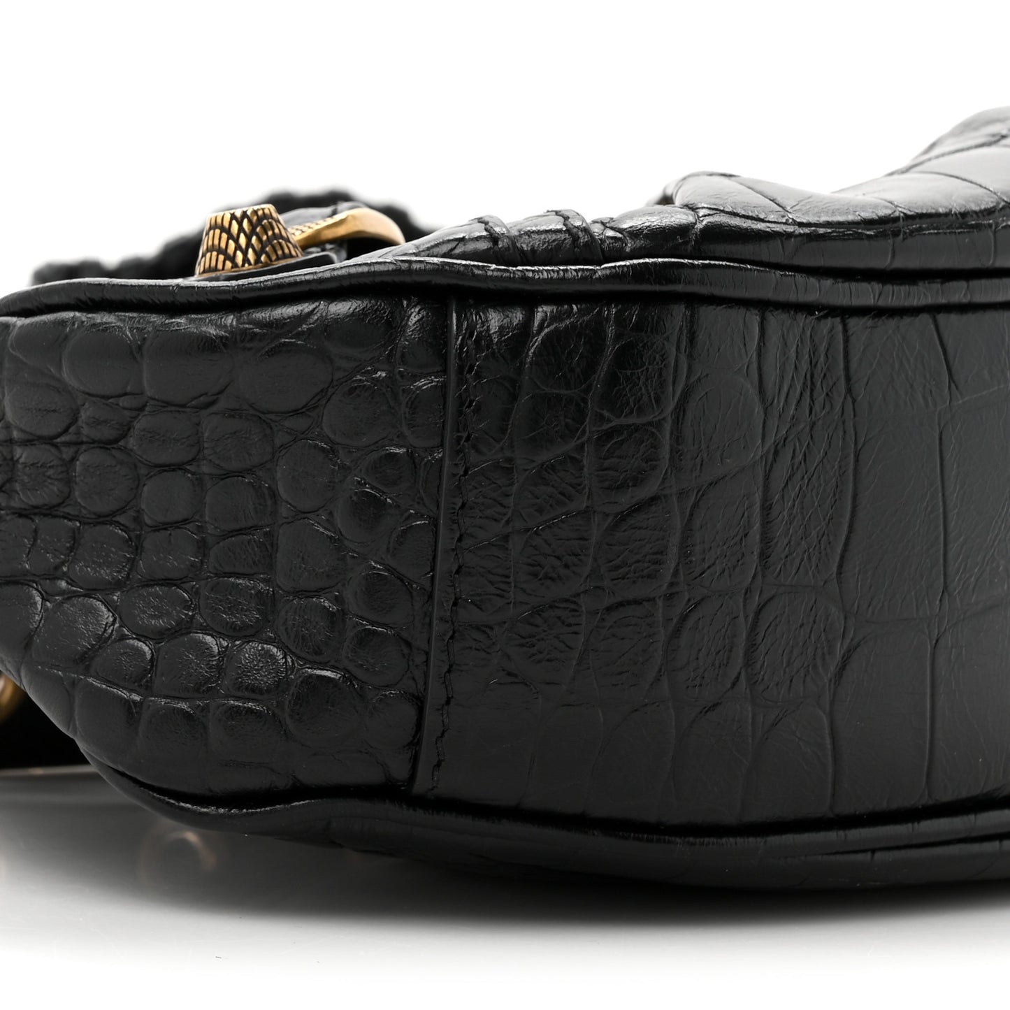 Extra Supple Calfskin Crocodile Embossed Le Cagole Shoulder Bag XS Black