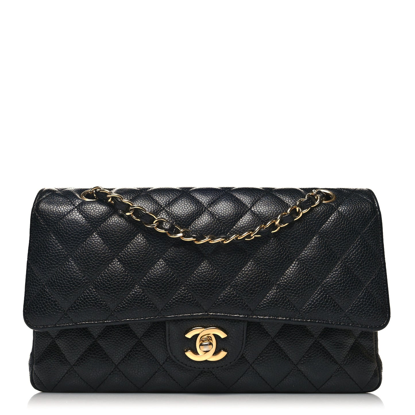 Caviar Quilted Medium Double Flap Black