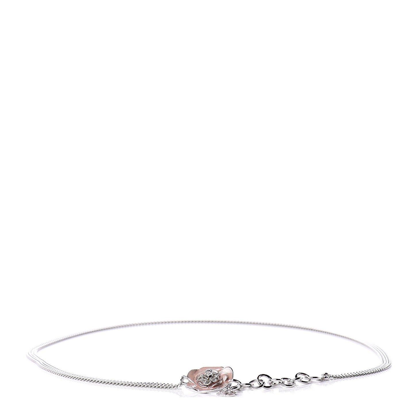 Enamel Camellia Chain Belt Silver Pink