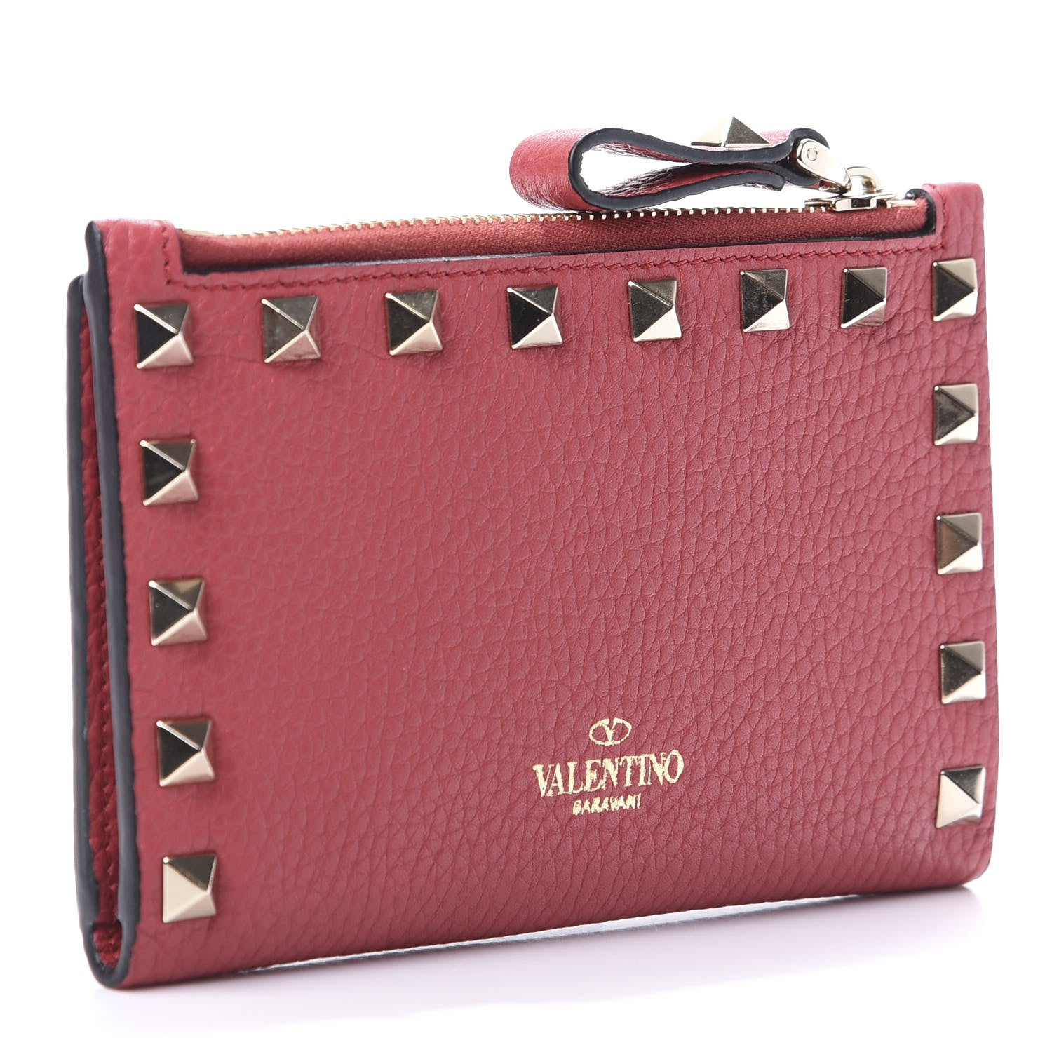 Valentino Garavani Pebbled Calfskin Rockstud Coin Case Card Holder Pink 3 of 7