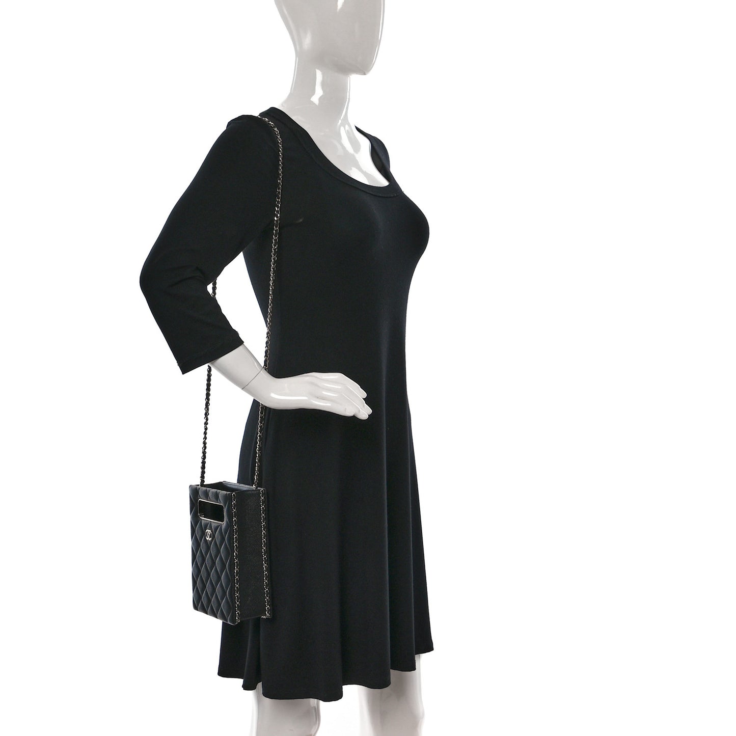 Caviar Quilted Evening Box Bag Black