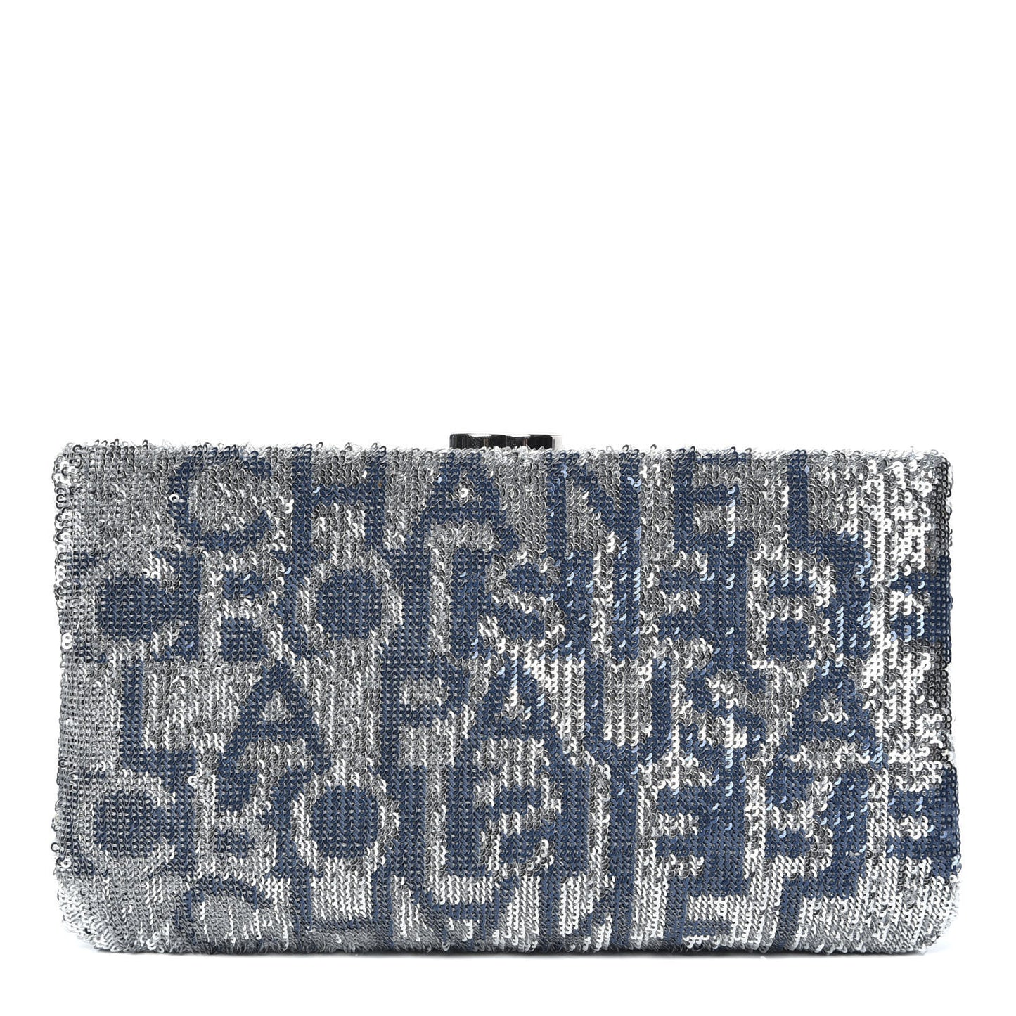 Sequin Satin Embroidered La Pausa Evening Clutch Silver Blue