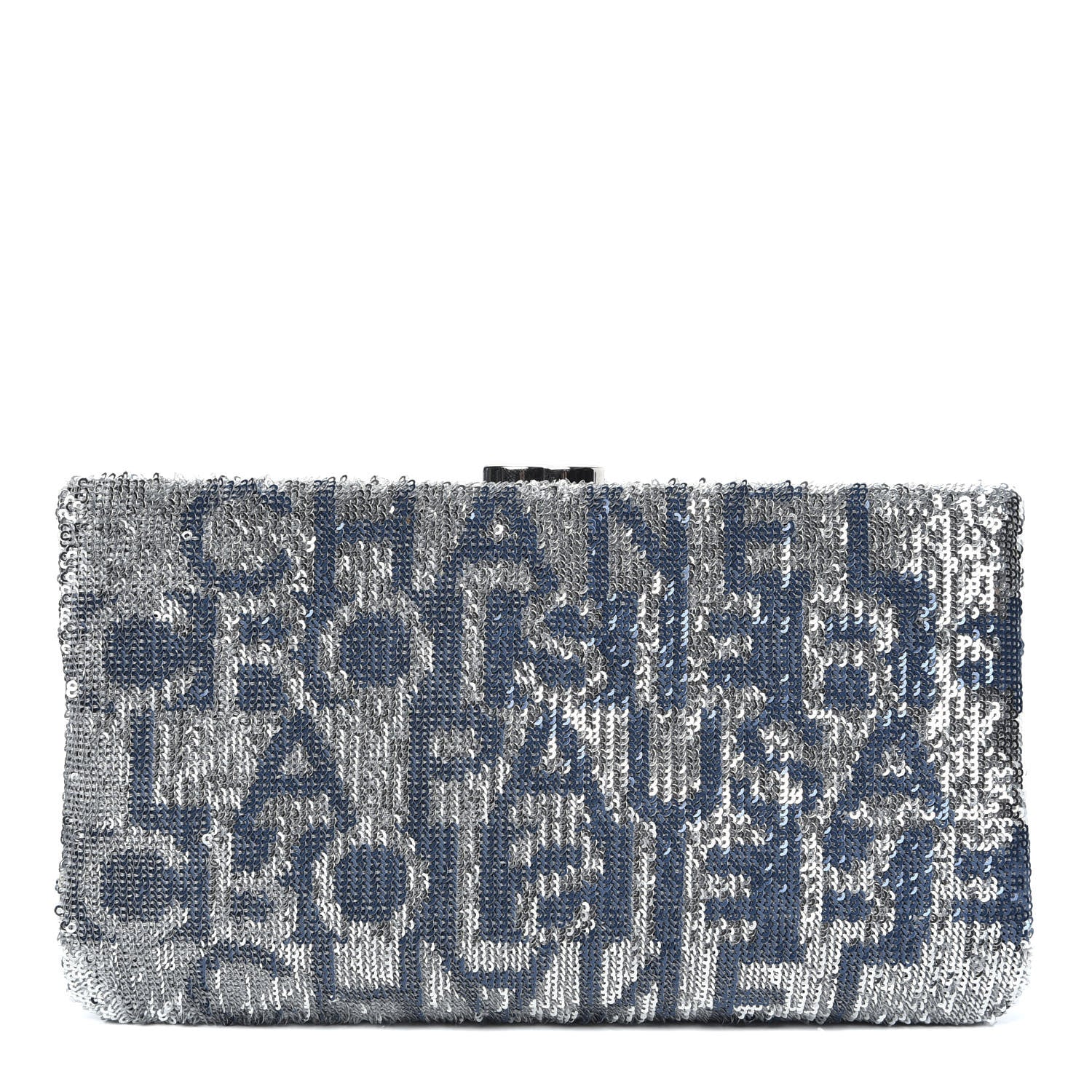 Chanel Sequin Satin Embroidered La Pausa Evening Clutch Silver Blue 1 of 10