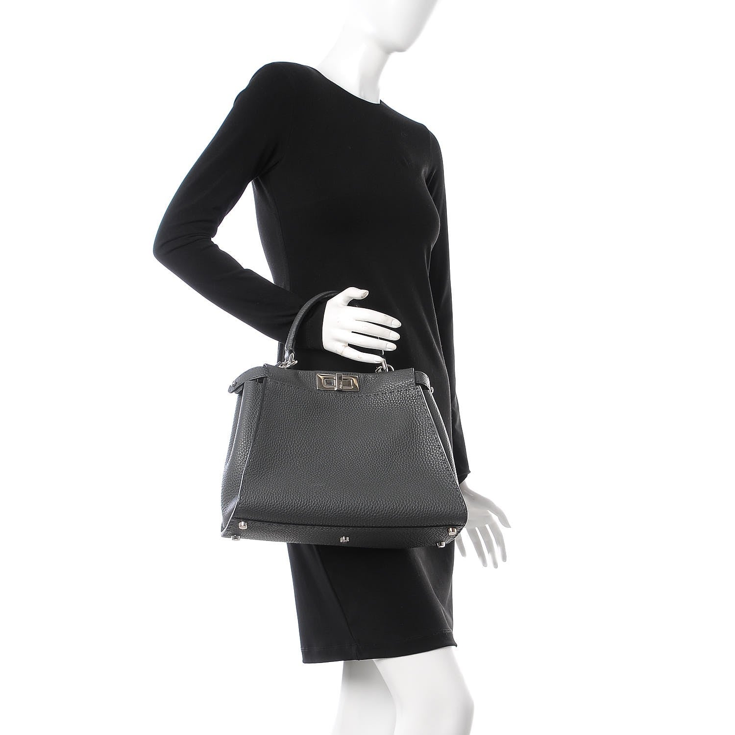 Fendi Cuoio Romano Selleria Bi-Color Medium Peekaboo Iconic Satchel Asfalto Latte 2 of 9
