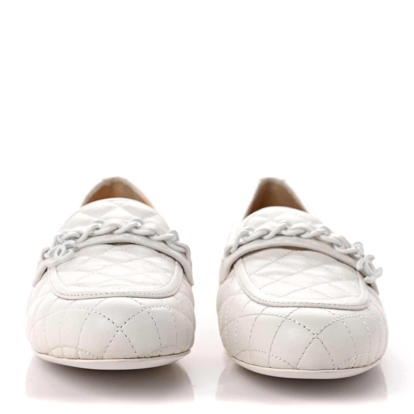 Lambskin Quilted Womens Chain CC Loafers 38 White