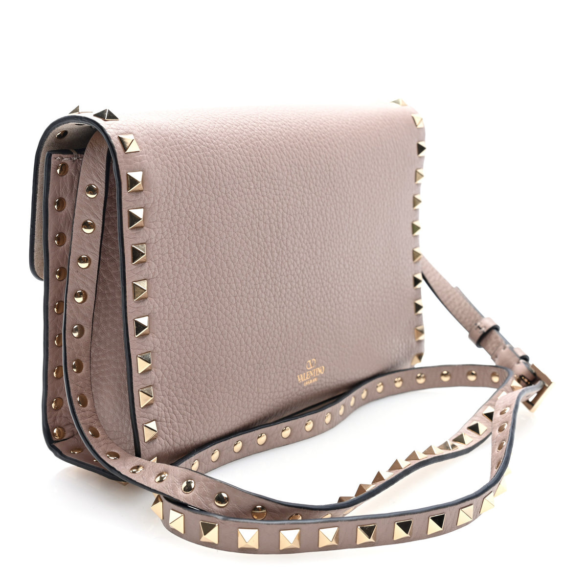 Valentino Garavani Pebbled Calfskin Medium Rockstud Flip Lock Crossbody Bag Poudre 3 of 9