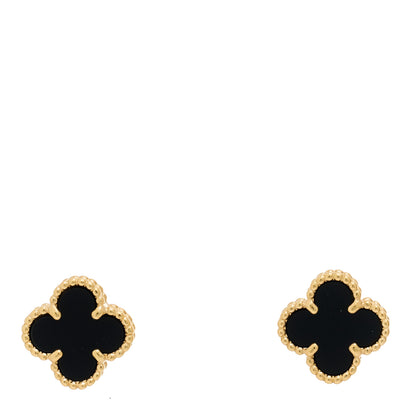 Van Cleef & Arpels 18K Yellow Gold Black Onyx Sweet Alhambra Earrings 1 of 5