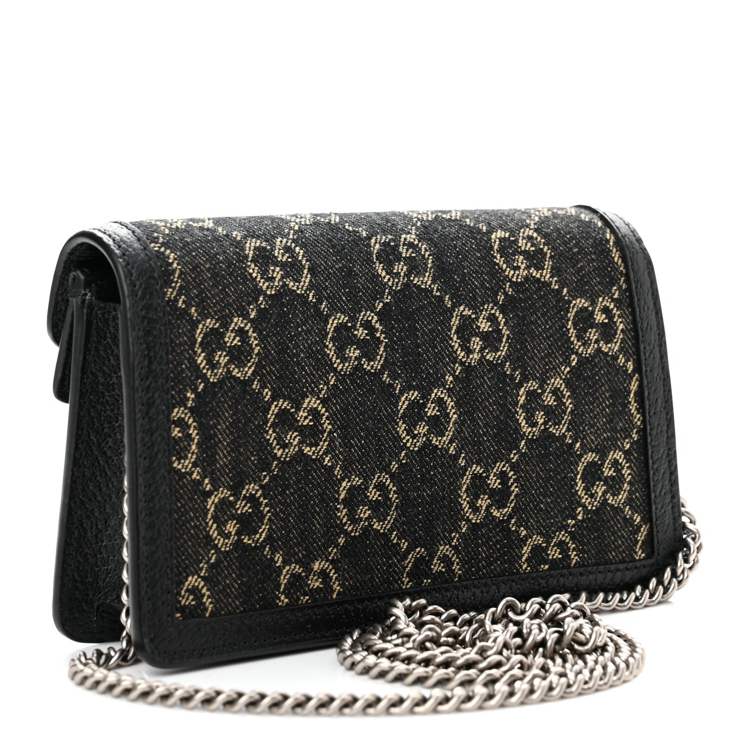 Gucci Jacquard Black Denim GG Monogram Super Mini Dionysus Shoulder Bag Black Ivory 3 of 9