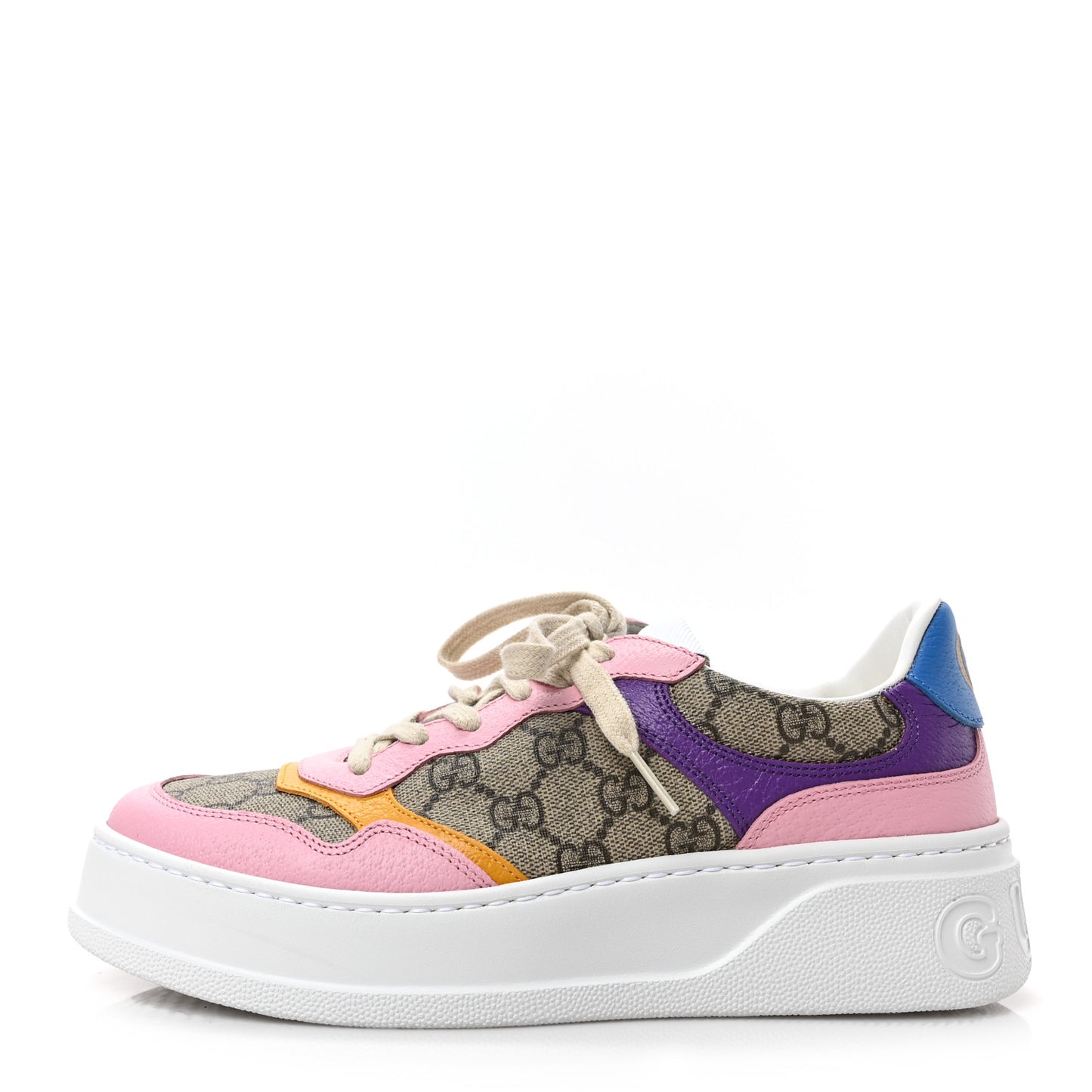 Calfskin GG Supreme Monogram Perforated Womens Platform 55mm Sneakers 39.5 Beige Ebony Sugar Pink Crop Shine Purple