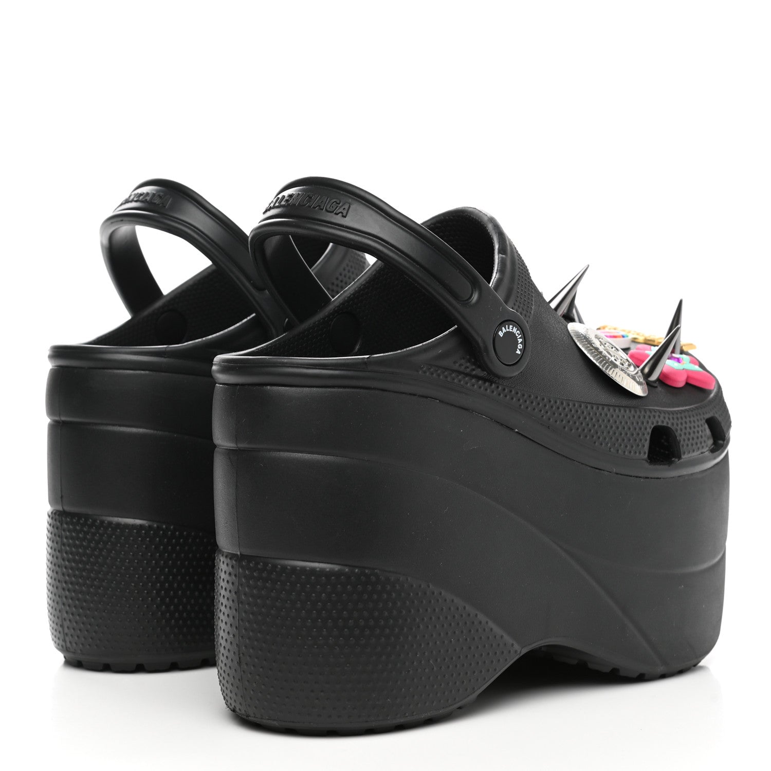 Balenciaga X CROCS Rubber Textured Spiked Womens Platform Sandals 38 Black 4 of 8