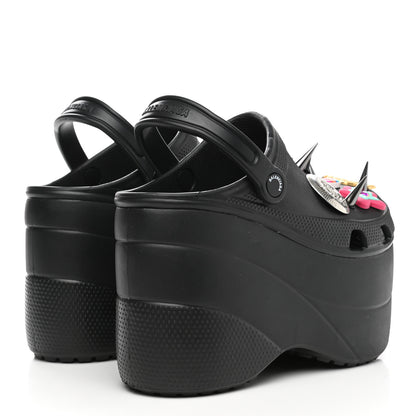 Balenciaga X CROCS Rubber Textured Spiked Womens Platform Sandals 38 Black 4 of 8