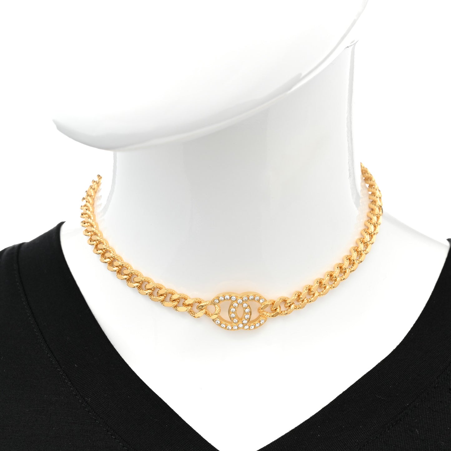 Crystal Chain Link CC Choker Necklace Gold